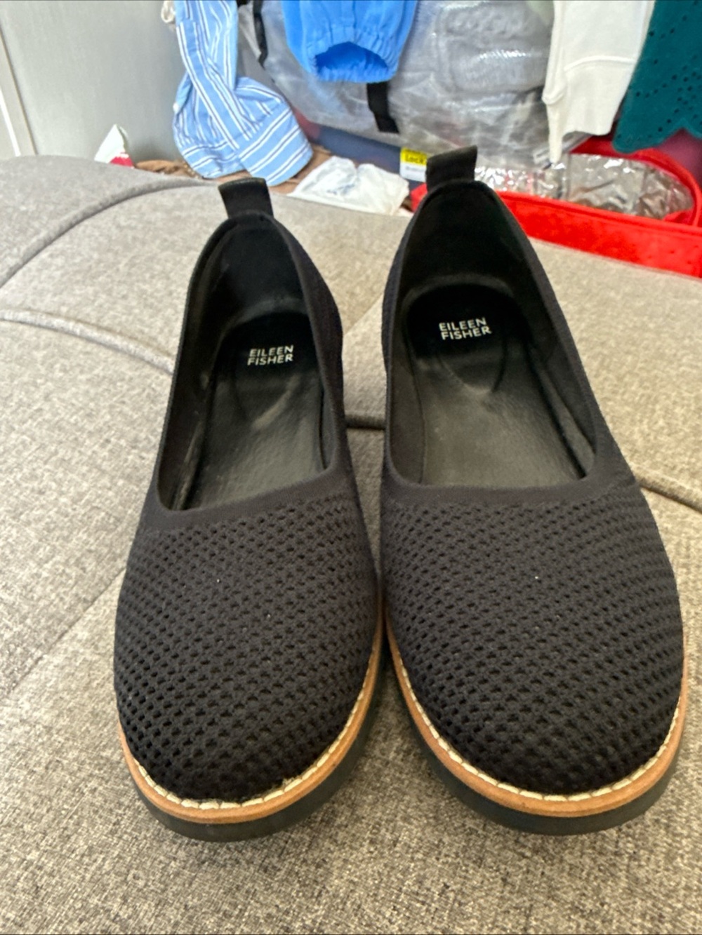 Eileen Fisher Etta Flats Womens Size 10 Black Sport Knit Slip On Comfort Shoes